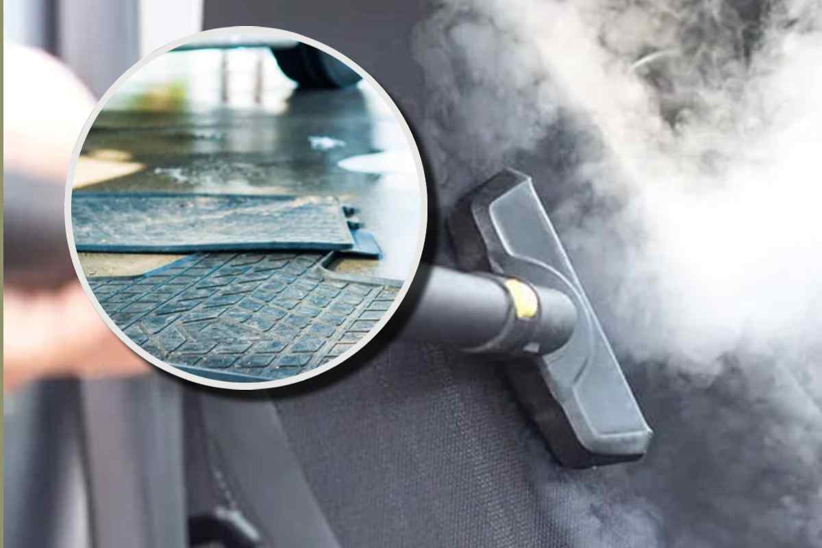 Vapore per pulire i tappetini dell'auto